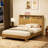 Queen Size Bed Frame With Storage Headboard, Built-In Charging Station, Wavy Curved Lines Design, Silent Operation, Metal Support-120800791-120800788