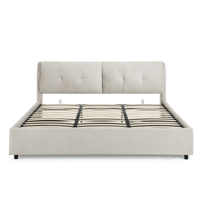 Storage Upholstered Hydraulic Platform Bed, Beige, King
