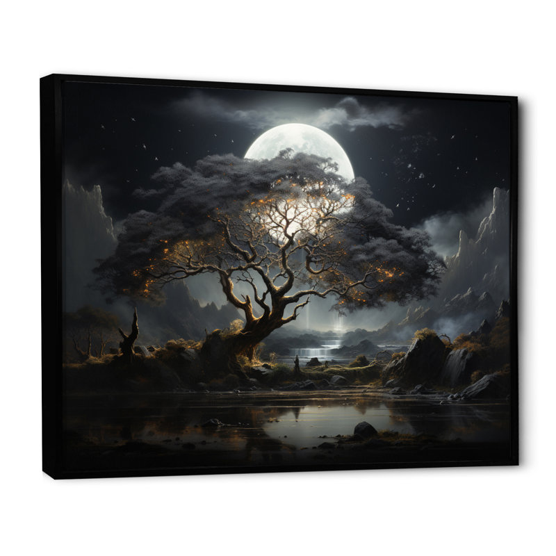 «Grey Tree Essence of Light - Trees», art mural, H 30 po x l 40 po x P 1,5 po, Cadre flottant noir