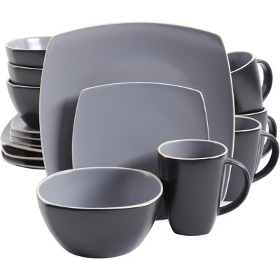 16-piece Stoneware Dinnerware Set, Square Plates With Matte Finish, Dishwasher & Microwave Safe, Includes Dinner Plates, Dessert Plates, Bowls, And Mugs For Family Meals