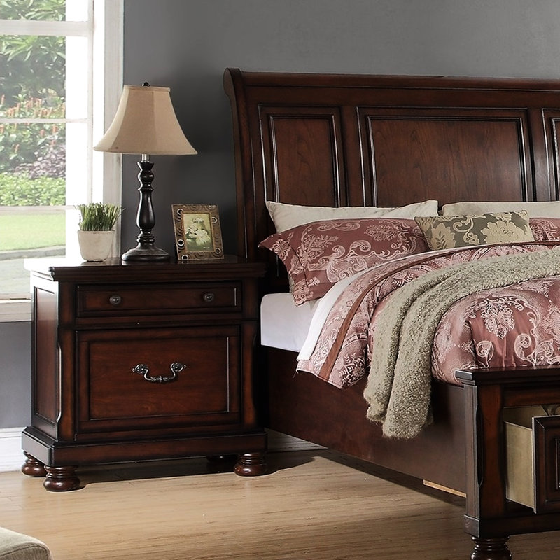 Table de chevet moderne en cerisier avec 2 tiroirs de rangement pour la chambre à coucher 2 tiroirs