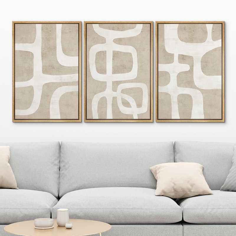 "Bureau de chambre à coucher abstrait géométrique neutre aux tons de terre, art moderne et chic" - 3 pièces, Naturel