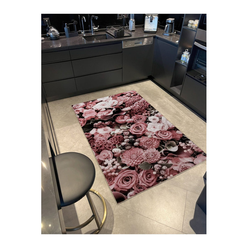 Tapis rose lavable à la machine, Rectangle 3'11" x 5'11" Rug Pad Included