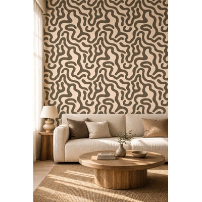 Papier peint abstrait formes organiques lignes ondulées formes biomorphes