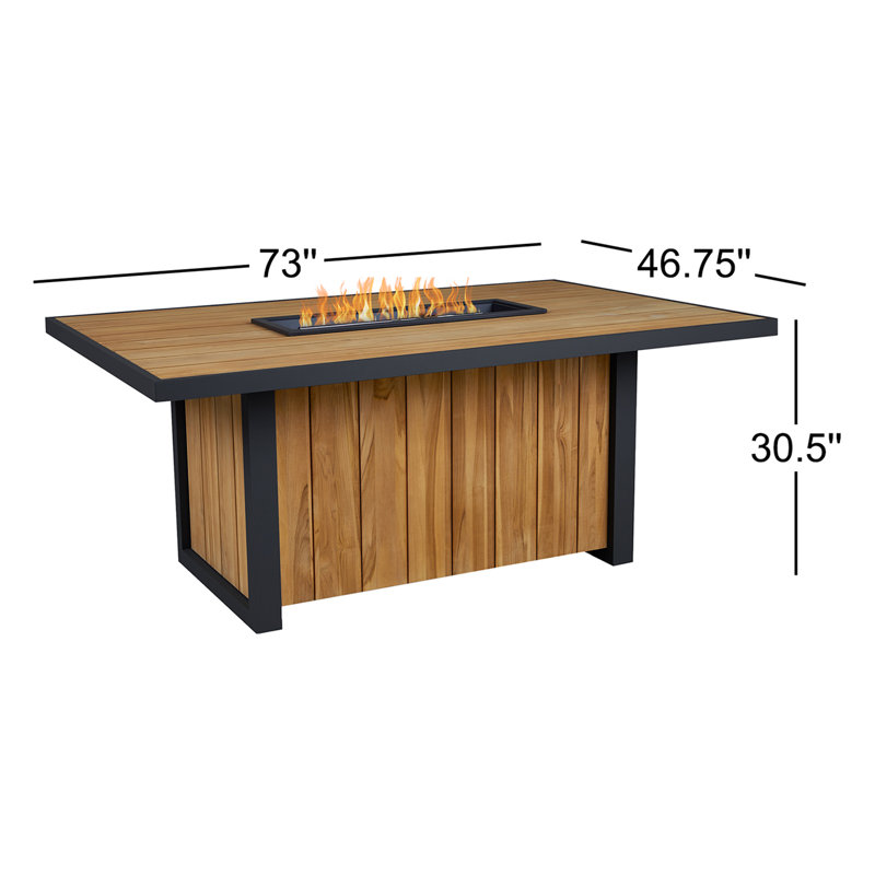 Bodhi 73" Rectangle Teak Dining Fire Table With Hidden Propane Tank Storage by Real Flame