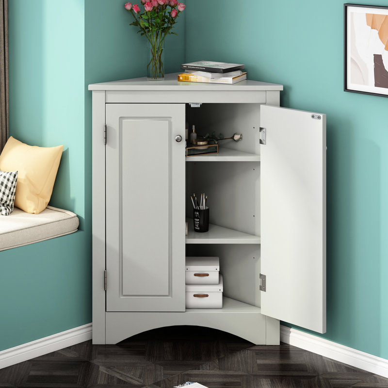 Armoire de salle de bain triangulaire grise - tablettes réglables pour plus de commodité, Gris