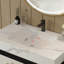 Meuble-lavabo autoportant moderne avec lavabo vasque en céramique et plateau en pierre frittée durable-477132870