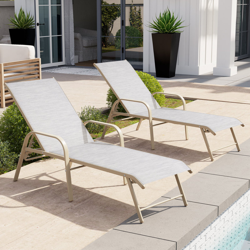 Ensemble de chaises longues inclinables 60,6 po Poultney, Gris clair/beige