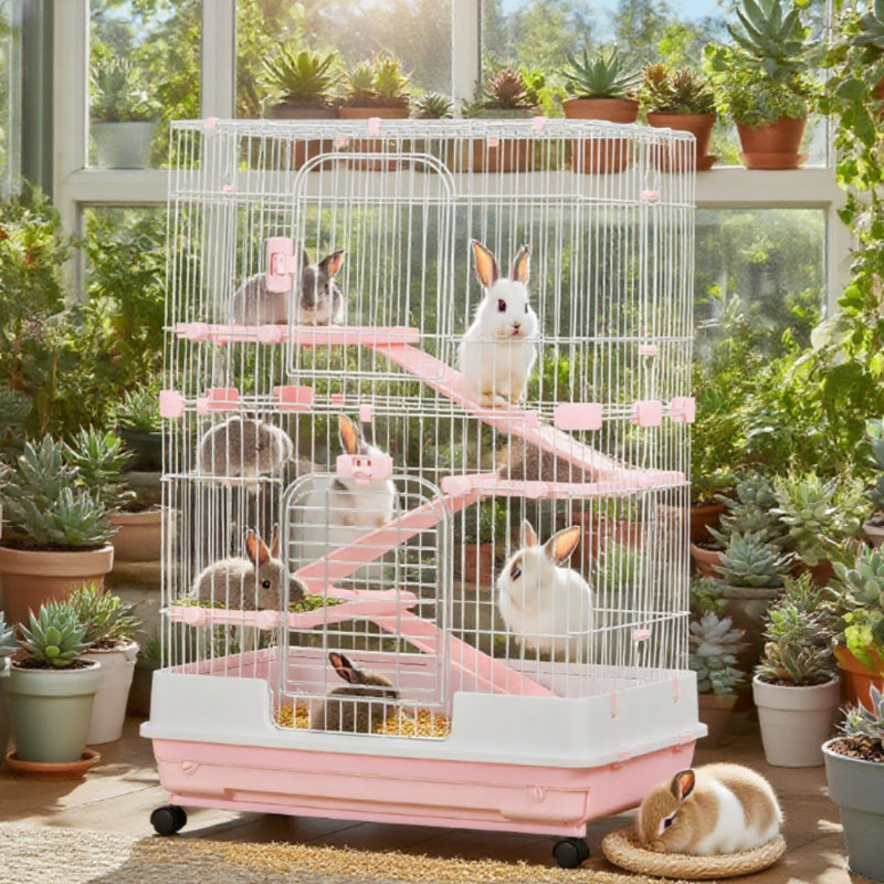 Cage à lapin avec roulettes, H 43,3 po x l 32 po x P 20,8 po