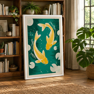 Golden Koi in Circle Japandi - Wrapped Canvas