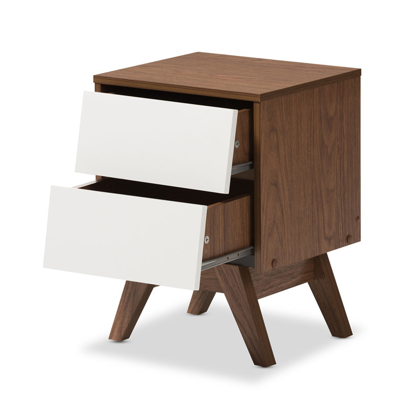 Cravens 2-Drawer Nightstand in White and Walnut Finished Wood,  21.5'' H X 15.75'' W X 13.75'' D