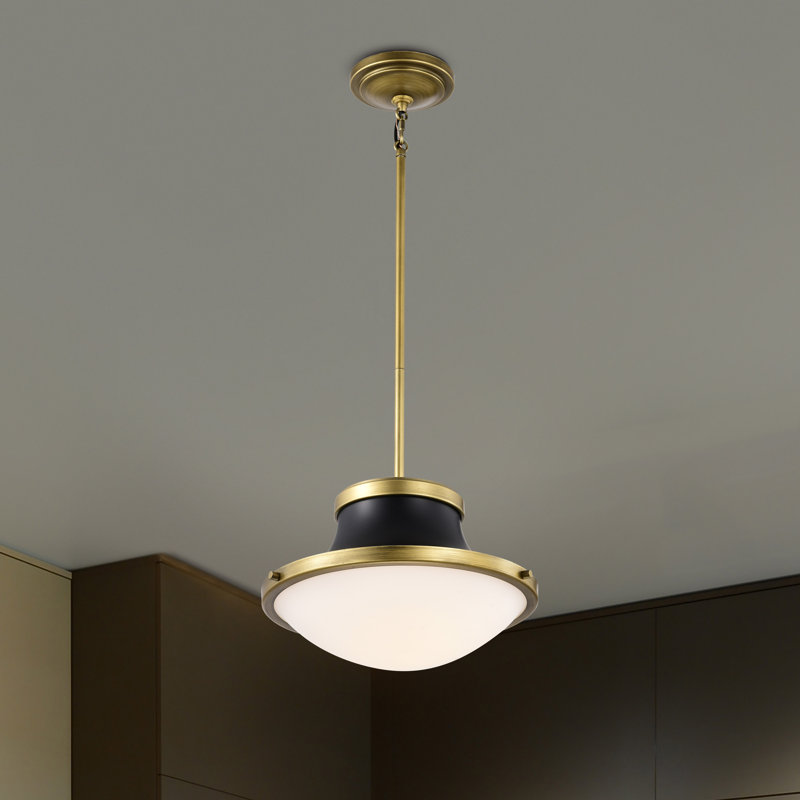 Vanek 1-Light Dimmable Steel Schoolhouse Pendant , Matte Black, 50.13" H x 14" W x 14" D