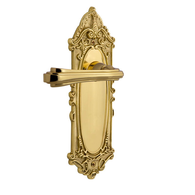 Assiette fausse plaque victorienne avec levier fleur, Laiton poli, Gaucher