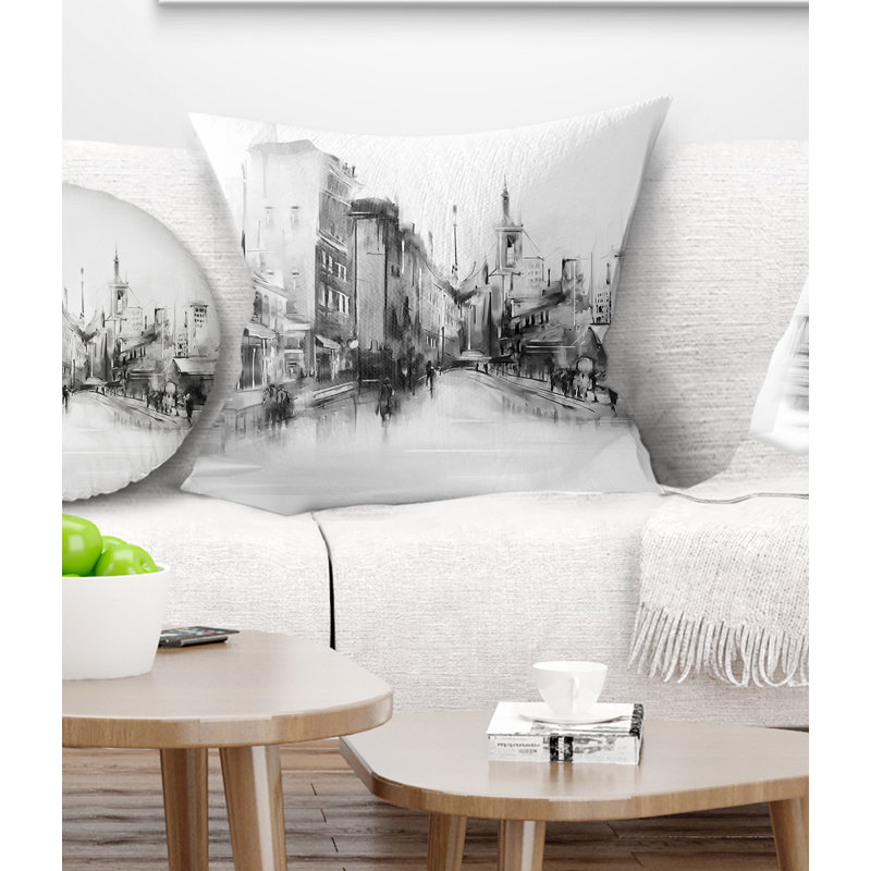 Coussin de ville noir et blanc cityscape, 16 po x 1 po, Coussin décoratif