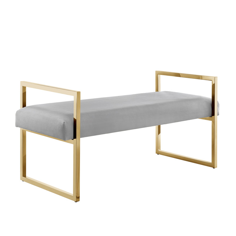 Banc rembourré en velours Khole, Gris / Or