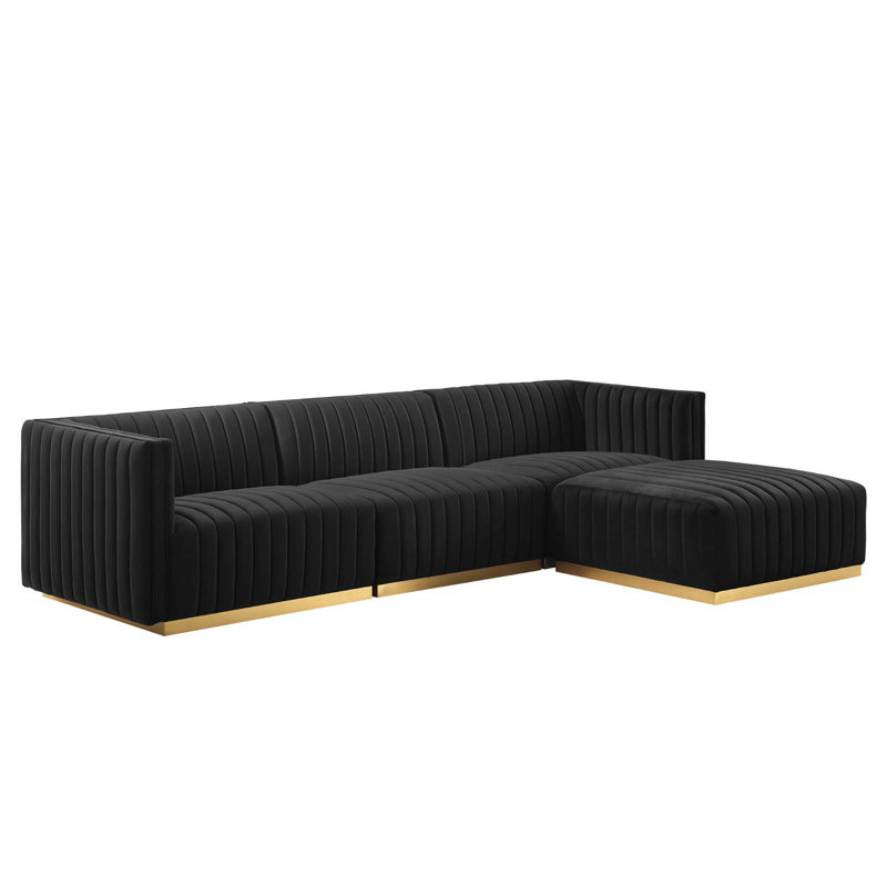 Canapé modulaire 4 pièces Conjure, Velours noir, Doré