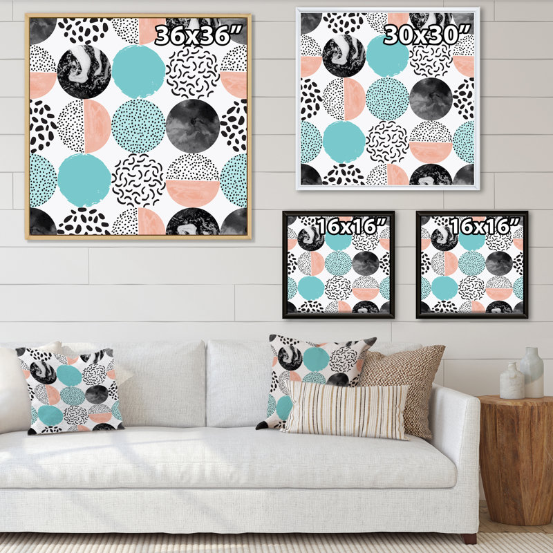 «Abstract Geometric, Minimal Pola Dot Circles II», reproduction d'art sur toile, Cadre flottant blanc
