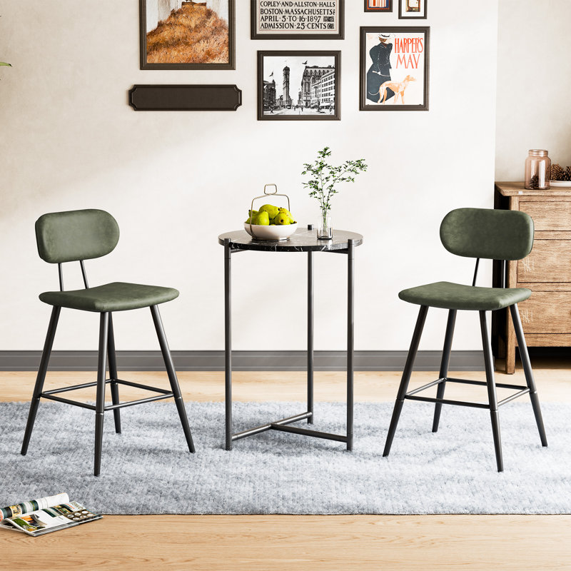 26.75" Leather Counter & Bar Stool with Large Seat and Back, Green