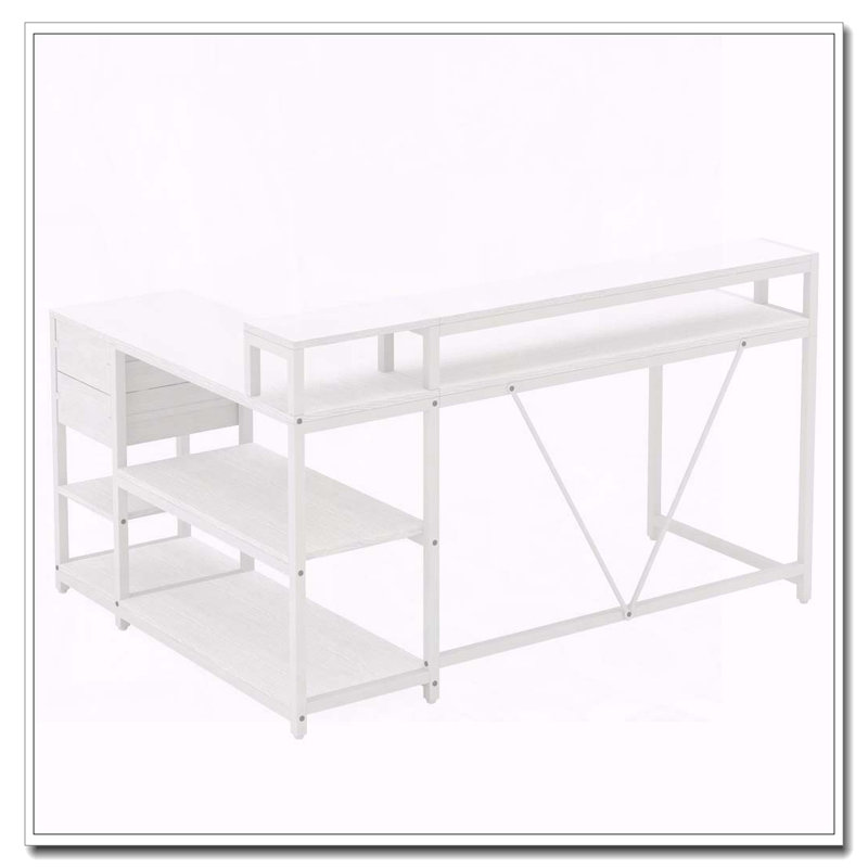 Bureau en L avec tablettes montantes et tiroirs