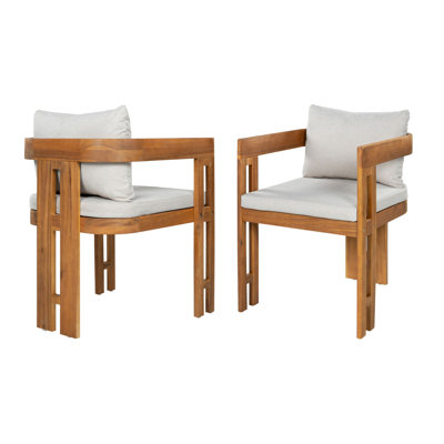 Chaise de salle à manger d'extérieur moderne Xandor en bois d'acacia avec coussins amovibles pour les repas sur la terrasse