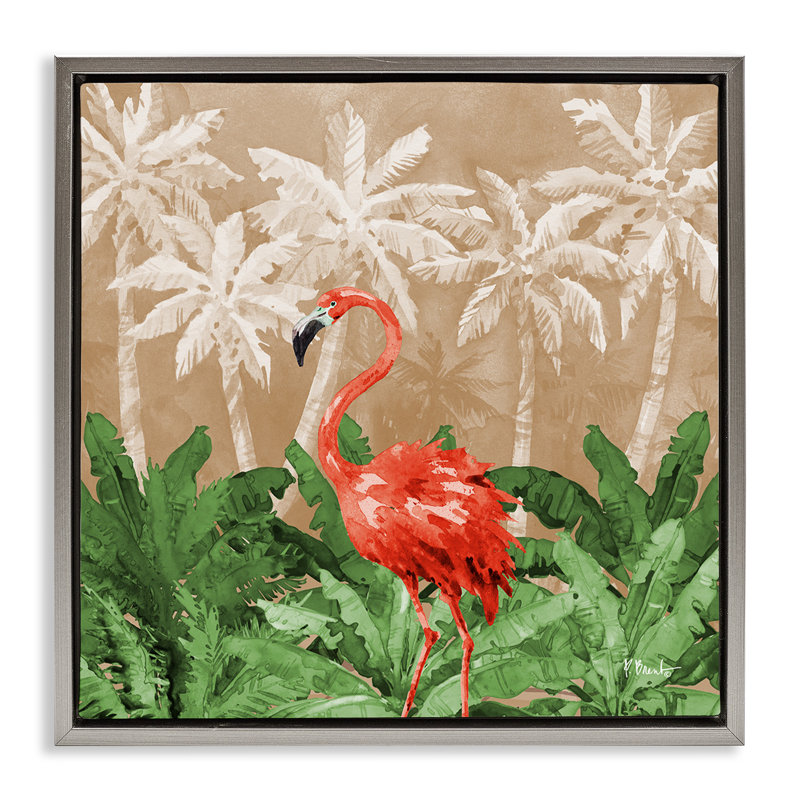 «Flamingo Jungle Scenery» par Paul Brent, Cadre flottant gris lustré, H 25 po x l 25 po