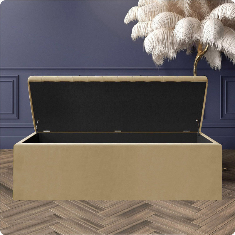 Safar Wide Velvet Rectangle Solid Color Standard Ottoman Box with Storage, 180 cm, Mink Plush Velvet