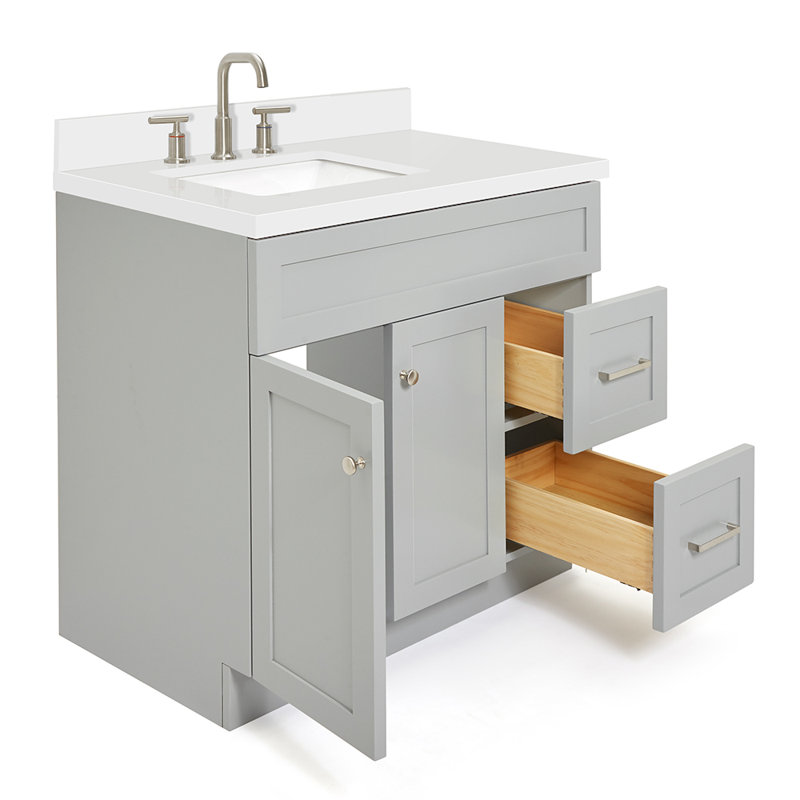 Hamlet 37'' Single Bathroom Vanity with White Quartz Top, Gray