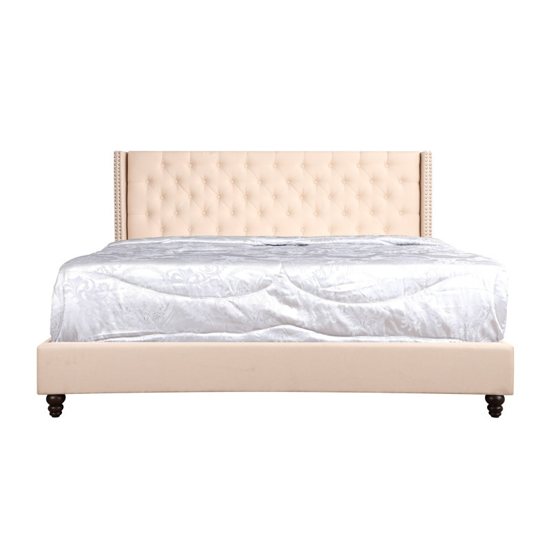 Ashe Upholstered Wingback Bed, King, Beige