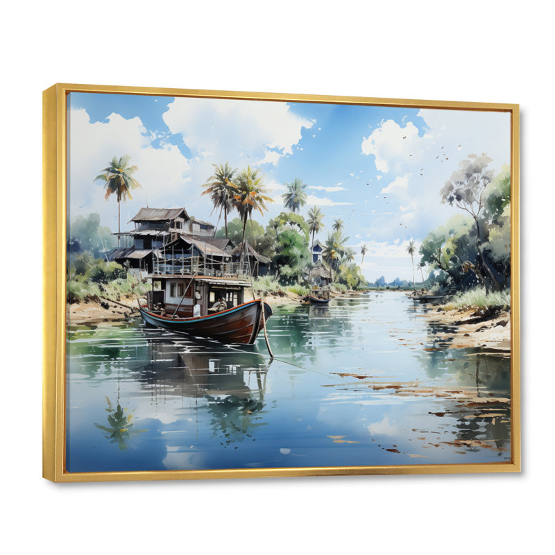 " Vietnam Mekong Delta Enchantment ", H 16 po x l 32 po x P 1 po, Cadre flottant doré