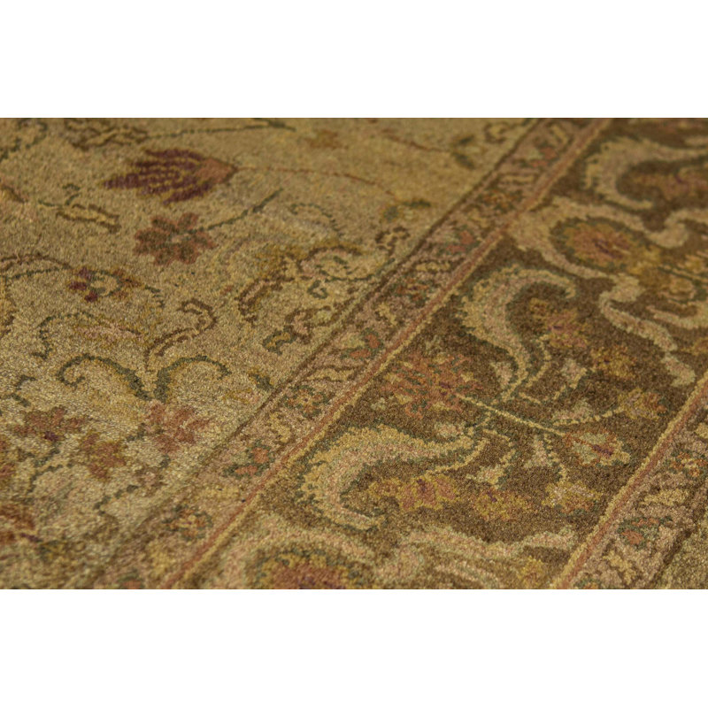 Hand-Knotted High-Quality Green and Brown Area Rug