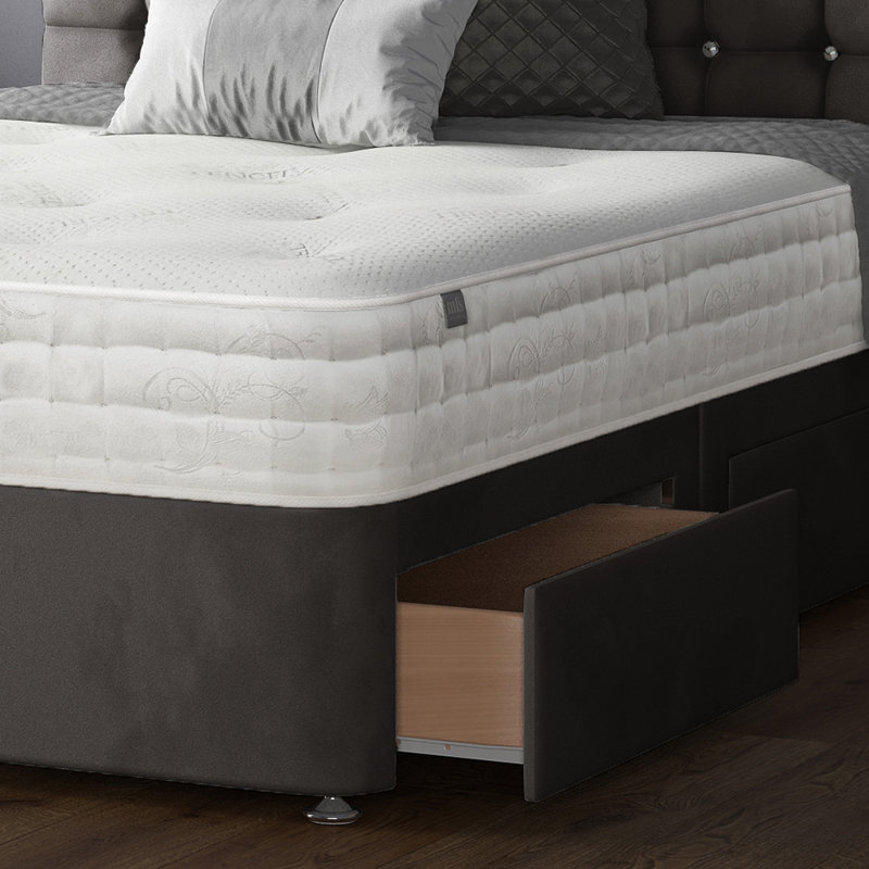 Galarza Divan Bed Base, Small Double (4'), Charcoal, 4 Drawers