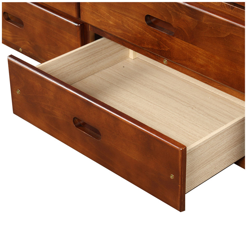 Lit plateforme simple en bois massif avec 6 tiroirs, Noyer