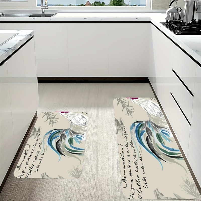 Tapis de cuisine Watercolor Rooster, ensemble de 2, beige multicolore
