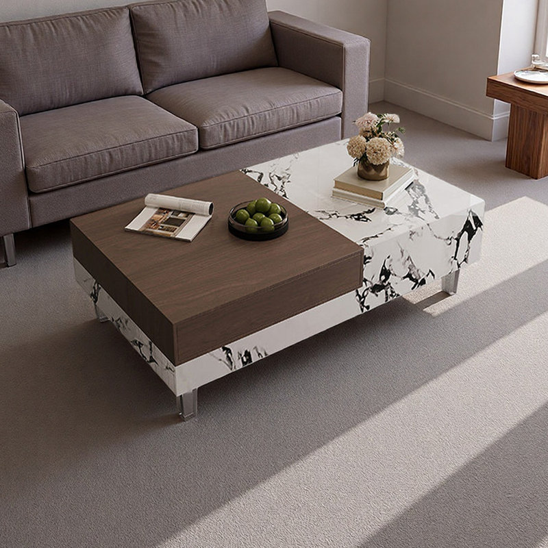 Table basse rectangulaire avec rangement en acrylique, White/Black/Brown, 15.74" H x 51.18" L x 29.52" W