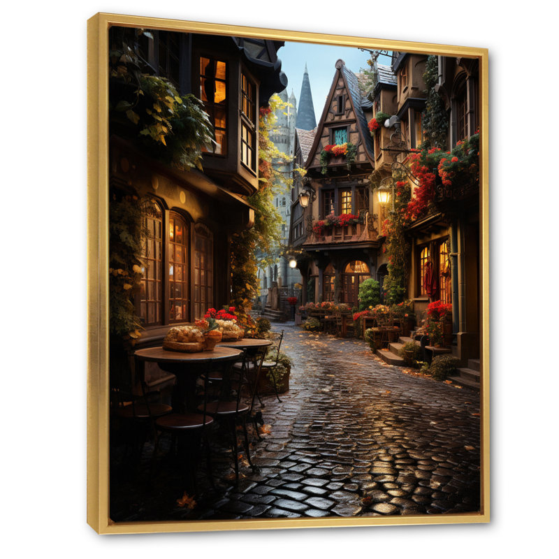 Allemagne, Allemagne, vieille ville, art mural, 32" H x 16" W, Cadre flottant doré