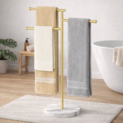 Porte-serviettes 3 porte-serviettes de bain avec base en marbre lesté SUS304 fini acier inoxydable brossé