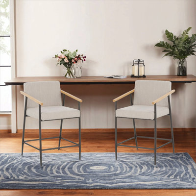 Counter Stool with iron frame-Set of 2-Espresso+Beige