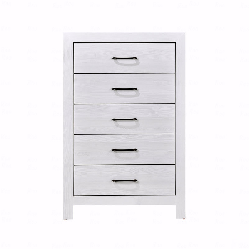 Commode de rangement blanche à 5 tiroirs avec quincaillerie noire 1 pièce