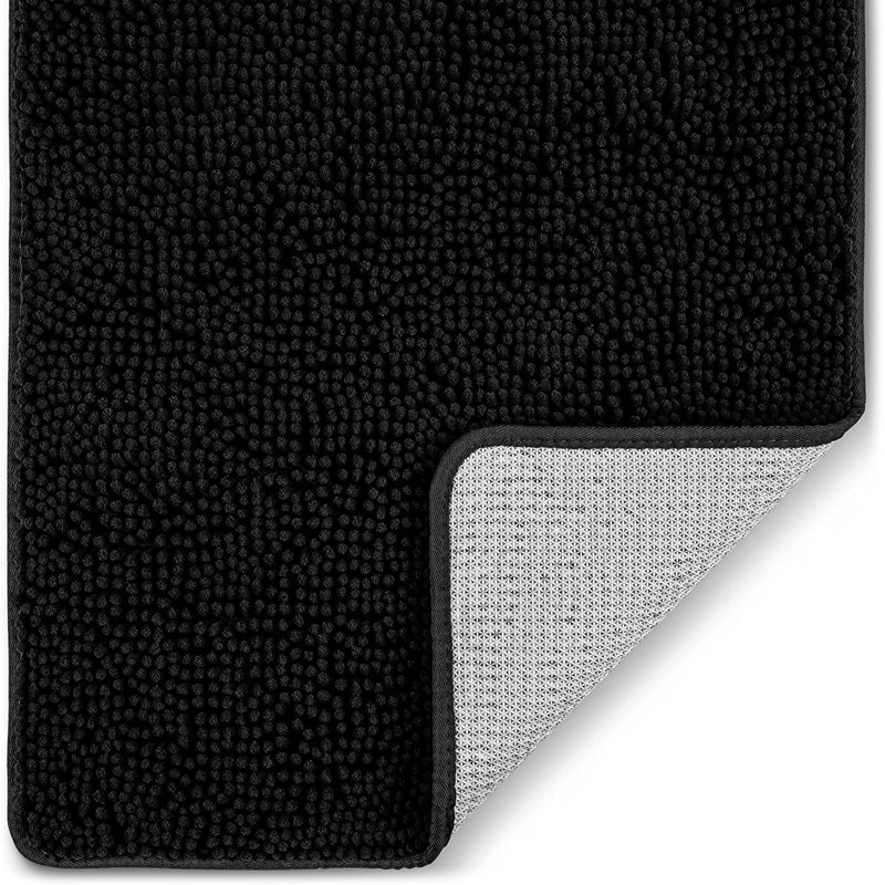 Zulay Home Soft Shaggy Bathroom Rug - Ultra Absorbent Bath Mats For Bathroom Non Slip Carpet - Microfiber Thick Bath Rugs For Bathroom, Under The Sink, Bedroom, Shower (Black, 20"X30")
