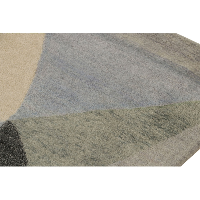 Rug & Kilim’S Mid-Century Modern Style Rug With Gray & Green Geometric Patterns, Rectangle 8'2" x 10'2"