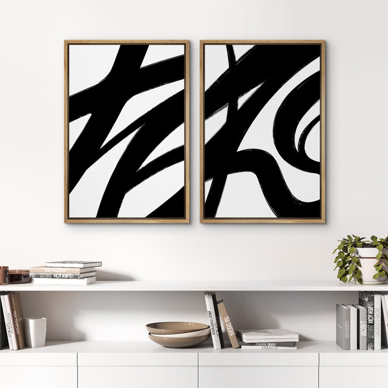 Illustration en noir et blanc de coups de peinture minimalistes, œuvre d'art moderne, Naturel, H 24 po x l 16 po