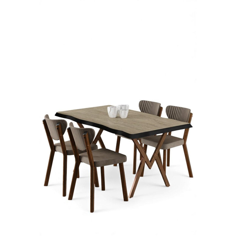 Ensemble de table et chaises de salle à manger (5 pièces), Cappuccino, Travertin