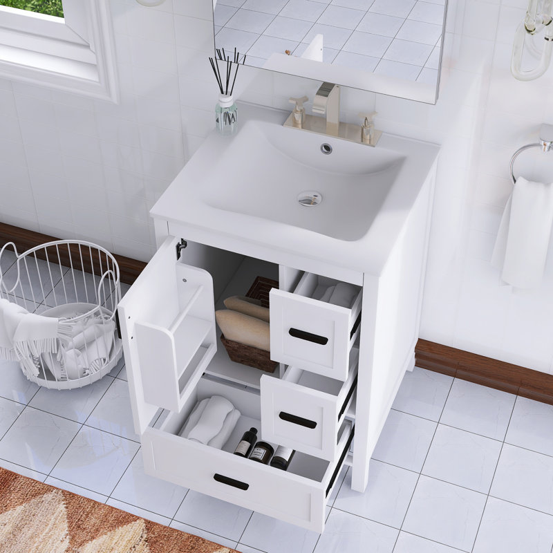 Meuble-lavabo simple autoportant 24 po avec plateau intégré en céramique blanche 24 po, Blanc