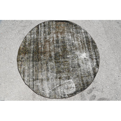 Tapis noirs Oushak, tapis rétro, tapis décoratifs 4 x 4 pi, tapis turcs, tapis de luxe, tapis géométrique