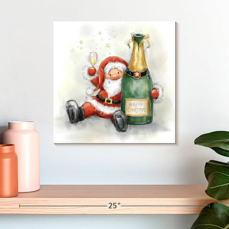 Père Noël Lelend tenant une bouteille, H 16 po x l 16 po