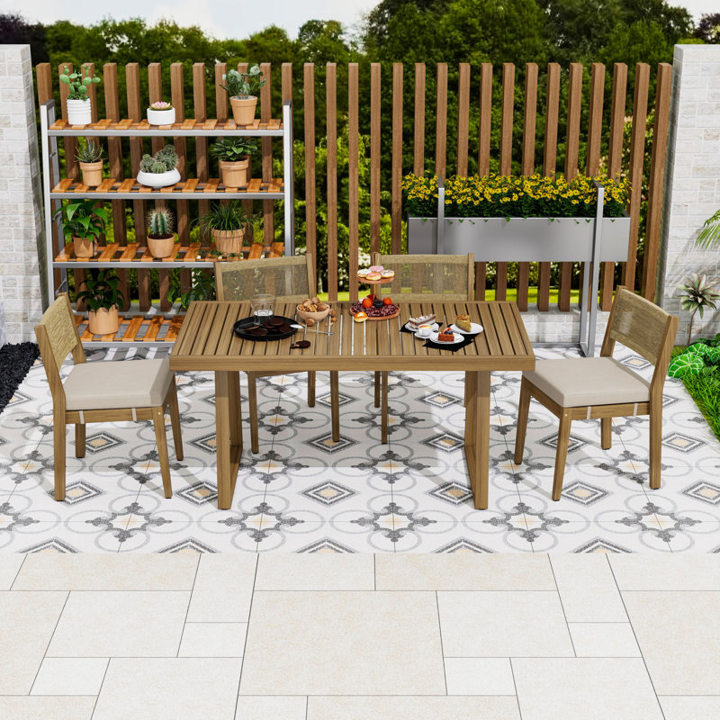 Table de salle à manger en bois avec chaise et coussins, Beige