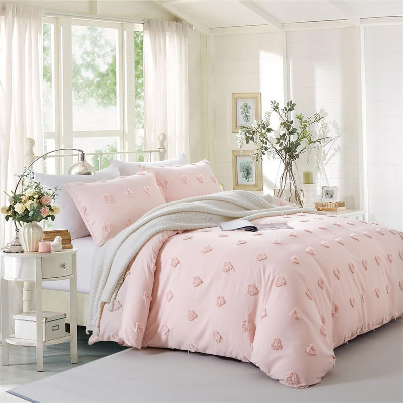  Nayoroom Tufted Heart Dot Duvet Cover Boho Ultra Soft Jacquard Embroidery Shabby Elegance Washed Microfiber Bedding Set