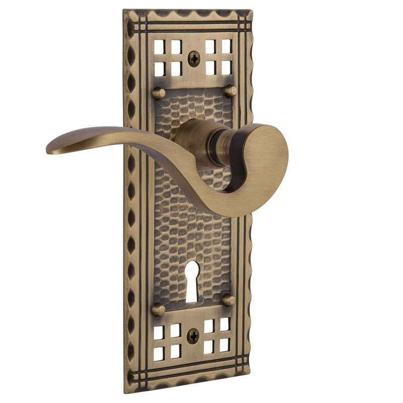 Craftsman Plate Double Dummy with Decorative Keyhole and Manor Lever, Antique Brass
