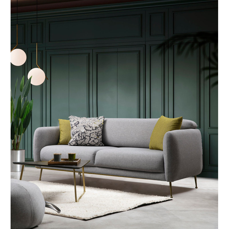 Elegant 3-Seat Sofa-Bed, Solid Grey, 84.3 x 38.6 x 33.5 inches | Beech Wood & Chipboard Frame, 100% Polyester Fabric | Comfortable Foam & Feather Cushions | Modern Design with Shifting Backrest Mechanism, Perfect for Living Rooms & Guest Spaces