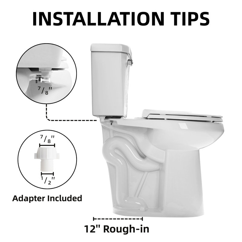 Los Flexi Extra Tall Two-Piece Toilet with Elongated Bowl, Soft-Close Seat, and 1.28 GPF Flush, White